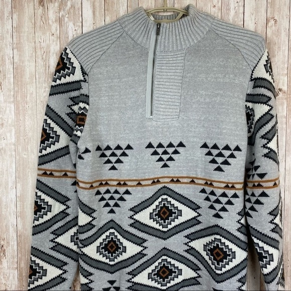 Desigual Aztec Print Quarter Zip Long Sleeve Pullover Sweater Size XL Men - Picture 2 of 11